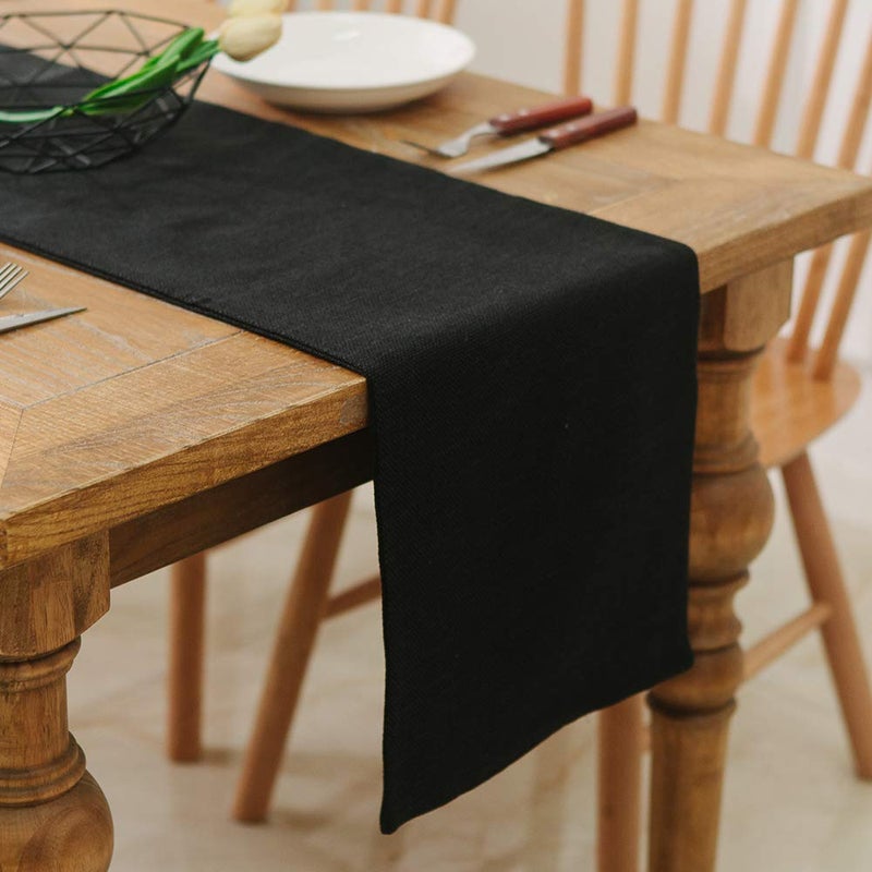 NATUS WEAVER Dinning Table Runner 12 x 60 Inches Farmhouse Kitchen Coffee Burlap Table Runner for Holiday Party, Black - Image 1